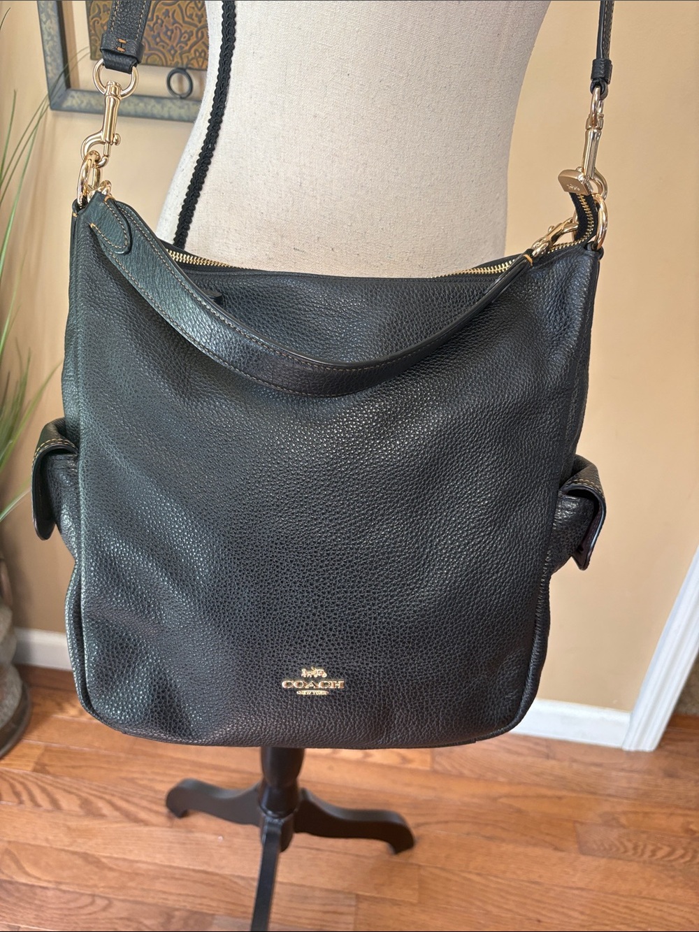 COACH Pennie Black Pebbled Leather Shoulder Crossbody Bag